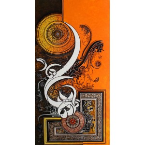 Bin Qalander, 24 x 48 Inch, Oil on Canvas, Calligraphy Painting, AC-BIQ-077